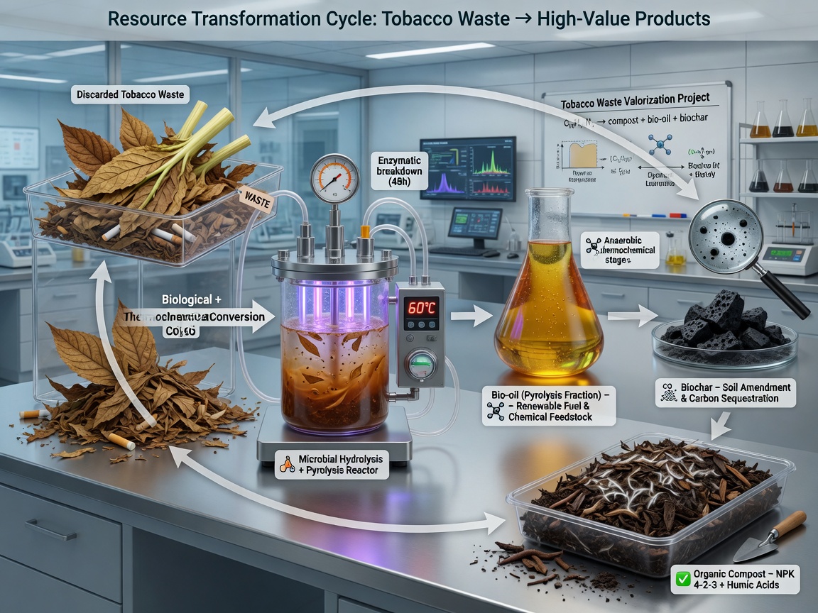 Schematic diagram of waste tobacco leaf resource treatment and organic fertilizer conversion process